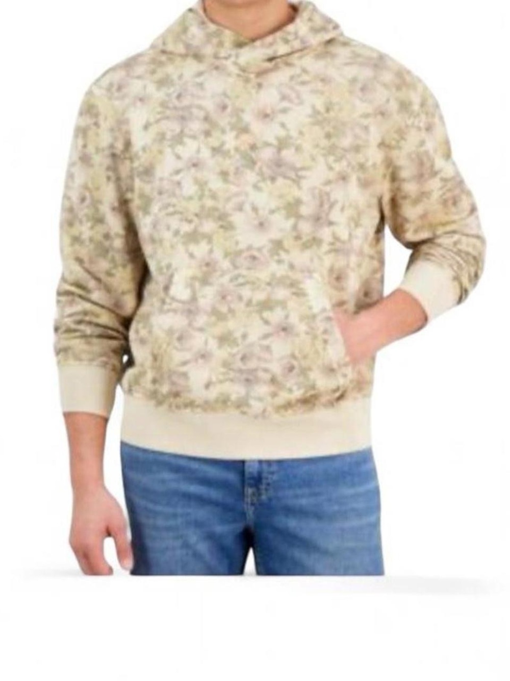 Sun + Stone Men's Cream Floral Crewneck Hoodie